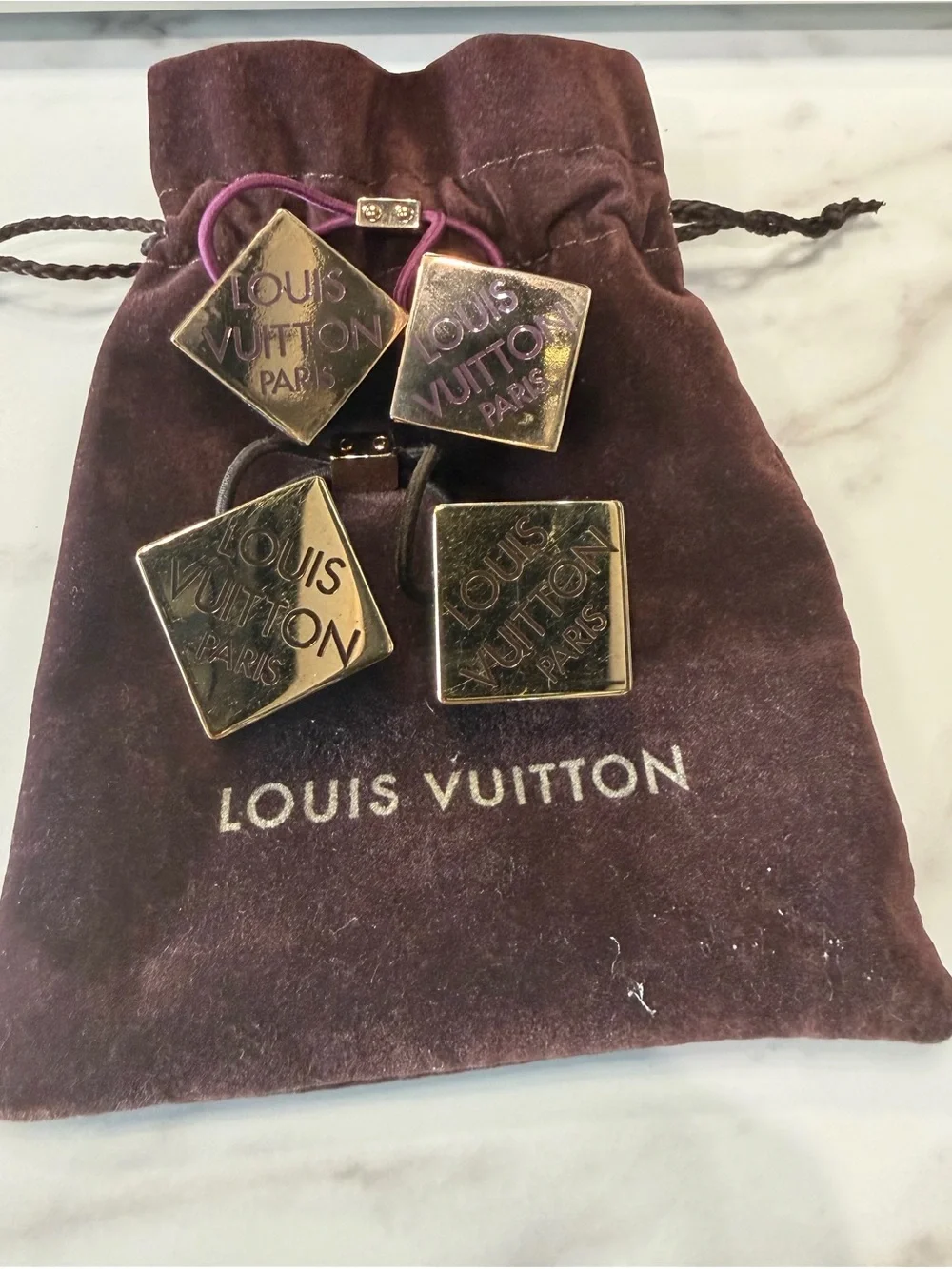 Louis Vuitton Gold-Tone Square Logo Hair Charms